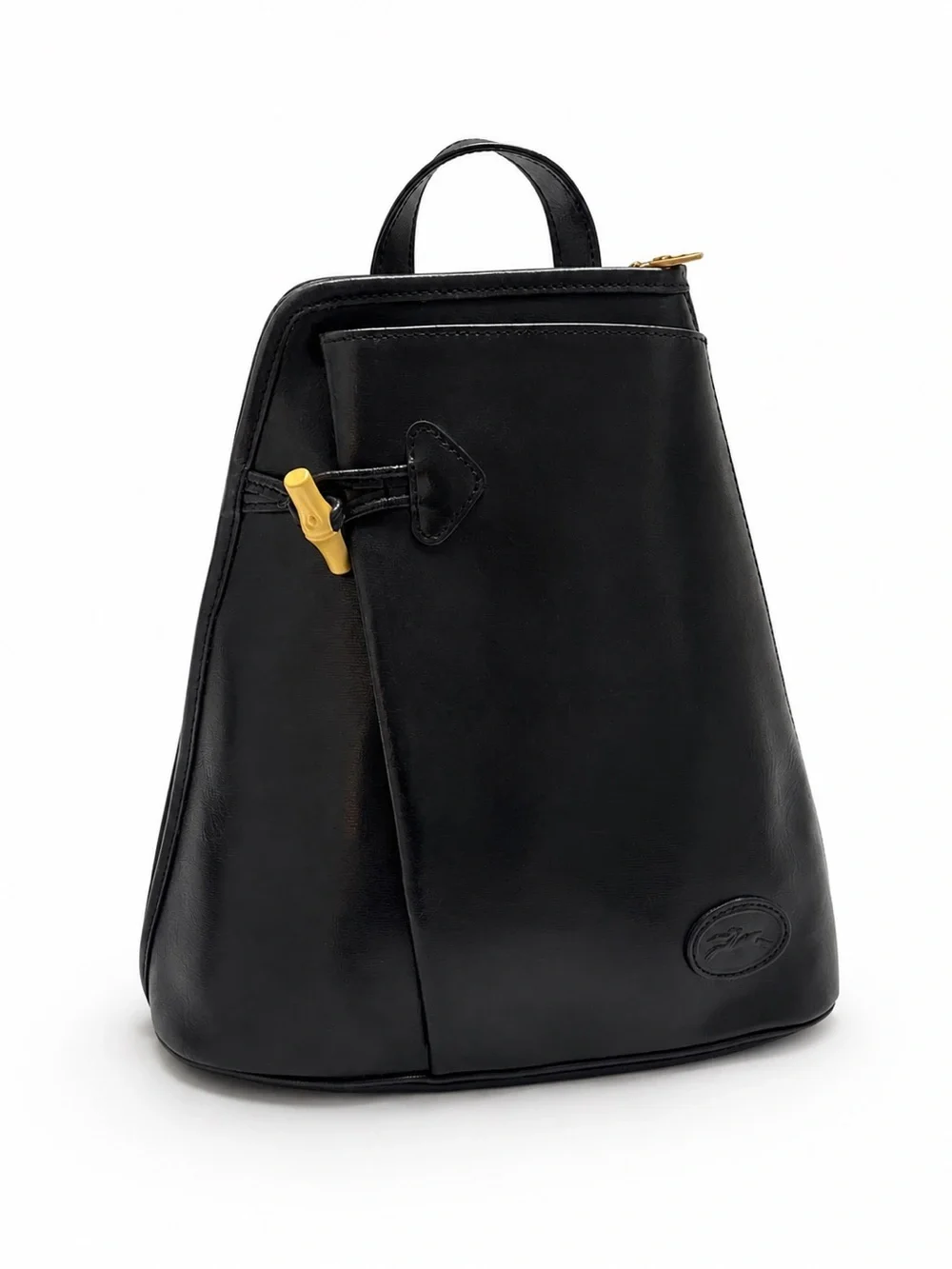 Longchamp Roseau Black Leather Backpack France  Minimalist Daypack Vintage